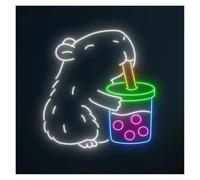 Lampe de signalisation Enseigne Lumineuse LED Capybara Drink Boba, Intensité Variable, Pour Magasin De Thé Au Lait, Restaurant, Café, Décoration Murale, 50cm
