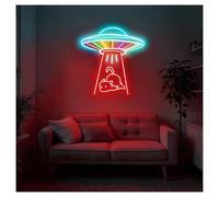 Lampe de signalisation Enseignes Lumineuses Au Néon UFO Cat, Luminosité Réglable, Convient Pour Une Décoration Murale De Chambre À Coucher, 50cmx53cm(C)