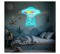 Lampe de signalisation Enseignes Lumineuses Au Néon UFO Cat, Luminosité Réglable, Convient Pour Une Décoration Murale De Chambre À Coucher, 50cmx53cm(Ré)