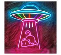 Lampe de signalisation Enseignes Lumineuses Au Néon UFO Cat, Luminosité Réglable, Convient Pour Une Décoration Murale De Chambre À Coucher, 50cmx53cm(B)