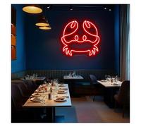 Lampe de signalisation Néons En Forme De Crabe Mignons, Adaptés À La Décoration Murale D'un Restaurant, D'un Café Ou D'un Studio De Fruits De Mer, 34cmx38cm(UNE)