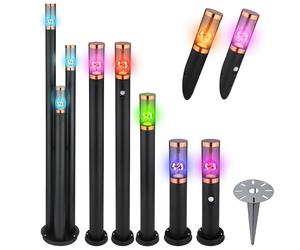 Lampe de socle avec détecteur de mouvement RVB Lampe murale extérieure Borne d'éclairage Lampadaire en acier inoxydable, capteur Télécommande à intensité variable, cuivre fumé, RVB LED 8,5W 806lm blan