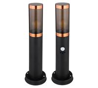 Lampe de socle Lampe d'éclairage extérieur fumée Cuivre Extérieur avec détecteur de mouvement Lampadaire de jardin, acier inoxydable Plastique, 1x E27, DxH 7,6x45 cm, 2 pièces