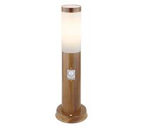 Lampe de socle LED avec détecteur de mouvement, aspect bois, borne d'éclairage extérieur, acier inoxydable, plastique blanc, 1x 9W 810Lm blanc chaud, DxH 7,6 x 45 cm