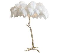 Lampe de Sol en Plumes d'autruche pour Salon, Lampe de Sol dorée à intensité Variable, idéale comme Cadeau pour Une Fille (Blanc φ90 x H150 cm)