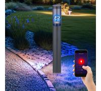 Lampadaire en acier inoxydable lampadaire de jardin d'extérieur anthracite fumé, contrôle par application dimmable, 1x Smart RGB LED 10W 806Lm blanc chaud, DxH 7,6x80 cm