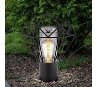 Lampadaire d'extérieur sur pied de jardin noir, lampadaire d'extérieur en acier inoxydable, abat-jour grillagé design industriel, 1x E27, LxH 22,5 x 31,5 cm