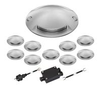 ledscom.de Lampe de sol LED RUNDA pour l'extérieur, IP67, 2 flammes, aluminium, rond, 70mm Ø, blanc chaud, set de 10