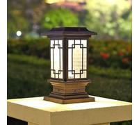 Lampe de Sol Solaire Led Rétro de Style Chinois, Étanche, Pour Extérieur, Style Colonne, Idéale Pour Les Cours, Villas, Clôtures Et Espaces Résidentiels. Indice de Protection Ip65. Convient Également