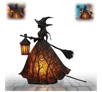 Lampe de Sorcière Halloween avec Design Chapeau Gothique Vitrail - Veilleuse LED Effrayante pour Décor, Lampe Debout Résine