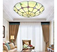 Lampe de style pastorale à encastrer de style Tiffany plafonnier en verre teinté fait main pour éclairage de plafond de balcon d'entrée de couloir de chambre à coucher,Puce LED,Whitelight,40cm