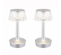 Lampe de table à accu cristal Lampe de table CCT dimmable Lampe de chevet Touchdimmer, argentée, LED 0,7W 90Lm blanc chaud, DxH 12x23 cm, set de 2 pièces