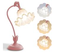 Lampe de table à fleurs, lampe de lecture LED, veilleuse vintage, 3 modes de couleur, lampe de chevet décorative, avec ampoule E27 pour salon, bureau, chambre à coucher, décoration d'intérieur (rose