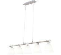 Lampe de table à manger lampe suspendue table à manger suspension argent réglable en hauteur, 5 flammes, métal nickel verre blanc 5x douilles E14 HxLxP 120x93x13cm