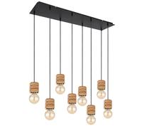 Lampe de table à manger suspension en bois suspension table à manger bois lampes en bois plafond suspendu, métal MDF noir, 8x douille E27, Lxlxh 98 x 24 x 120 cm