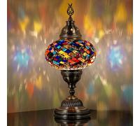 Lampe de Table à Piles Turque en Mosaïque - 30 cm H, 13 cm L, Lampe Portable en Verre Teinté pour Usage Intérieur et Extérieur, Lumière Décorative Sans Fil pour Chambre, Balcon, Patio et Camping
