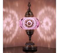 Lampe de Table à Piles Turque en Mosaïque - 30 cm H, 13 cm L, Lampe Portable en Verre Teinté pour Usage Intérieur et Extérieur, Lumière Décorative Sans Fil pour Chambre, Balcon, Patio et Camping