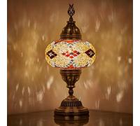 Lampe de Table à Piles Turque en Mosaïque - 30 cm H, 13 cm L, Lampe Portable en Verre Teinté pour Usage Intérieur et Extérieur, Lumière Décorative Sans Fil pour Chambre, Balcon, Patio et Camping