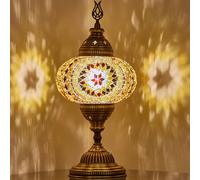 Lampe de Table à Piles Turque en Mosaïque - 30 cm H, 13 cm L, Lampe Portable en Verre Teinté pour Usage Intérieur et Extérieur, Lumière Décorative Sans Fil pour Chambre, Balcon, Patio et Camping