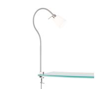 Lampe de table à pince avec col de cygne Lampe de table Lampe de lecture, nickel mat, textile blanc, 1x E14, l x h 11 x 60 cm