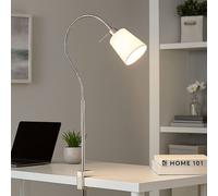 Lampe de table à pince avec col de cygne Lampe de table Lampe de lecture, nickel mat, textile blanc, 1x E14, l x h 11 x 60 cm