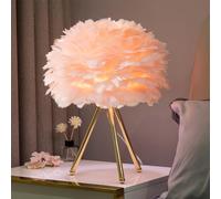 Lampe de table à plumes, lampe de chevet pour chambre à coucher, lampe de Bureau en plumes roses Veilleuse E27 de lecture pour décoration chambre à coucher, salon, chambre à coucher d'enfant (rose)