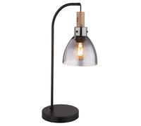 Lampe de table accent bois Lampe de chevet verre fumé Lampe d'appoint rétro noir, métal, douille E27, LxlxH 25x18x55 cm