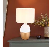 Lampe de Table Accumulateur Luminaire Céramique Or Tissu Abat-Jour Blanc Mat H