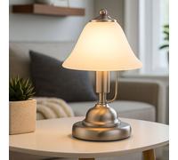 Lampe de Table Accumulateur Luminaire Chevet LED Tactile Albâtre Verre Argent