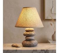 Lampe de Table Accumulateur Luminaire Lecture Aspect Pierre Gris Tissu Abat-Jour