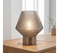 Lampe De Table Art Déco Petit H: 17,5 Cm En Verre Fumé Métal