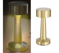 Lampe de table avec fonction tactile - Fer doré - 3 tons de blanc froid/chaud/blanc pur - 9 x 21 cm - Câble USB rechargeable à intensité variable - 1 lampe de table Lucinella dorée