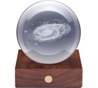 Gingko Cristal ambré 3D gravé au laser de qualité supérieure avec base en bois de noyer, lumières LED, bouton de contrôle tactile, 4 luminosités, chargement USB-C, emballé dans un coffret cadeau haut