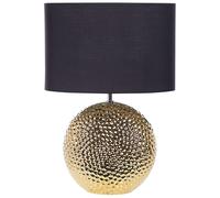 Lampe de Table avec Pied Doré en Céramique Forme Boule et Abat-Jour Noir en Poly [EEK: A]
