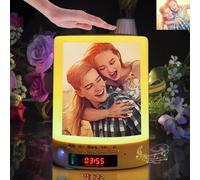 Lampe de table avec veilleuse tactile - Horloge de chevet à haut-parleur Bluetooth avec photo dessin animé personnalisée, lumière ajustable pour chambre à coucher/bureau/camping extérieur