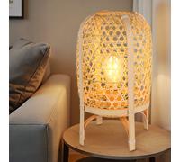 Lampe de table Bambou Boho Lampe de chevet Chambre à coucher, métal naturel, 1x E27 douille, DxH 22x37cm