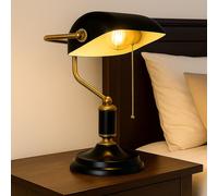 Lampe de banquier lampe de table lampe de lecture noire lampe de bureau dorée lampe de salon, métal, 1x E27, LxlxH 26,5x18x 34 cm