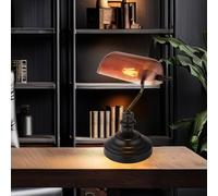 Lampe de Table Banquier Éclairage Lecture Bureau Verre Cuivré (E) H 36 CM
