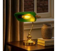Lampe de table mobile Lampe de banquier laiton vert Lampe de bureau vintage, métal acrylique, 1x LED 4W 350Lm blanc chaud, LxlxH 19x16,5x24 cm