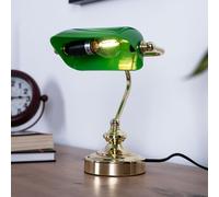 Lampe de table mobile Lampe de banquier laiton vert Lampe de bureau vintage, métal acrylique, 1x LED 4W 350Lm blanc chaud, LxlxH 19x16,5x24 cm
