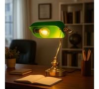 Lampe de table mobile Lampe de banquier laiton vert Lampe de bureau vintage, métal acrylique, 1x LED 4W 350Lm blanc chaud, LxlxH 19x16,5x24 cm