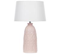 Lampe de table Base en Céramique avec Reliefs Tissu Blanc Abat-jour Rose Zarima