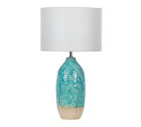 Beliani Lampe de table Base en Céramique Ornée Tissu Blanc Abat-jour Turquoise Ataba