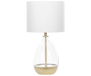 Lampe de table Base en Verre Abat-jour Blanc Doré Design Glamour Okari