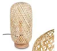 Lampe de table Batumi, lampe en Bambou naturel avec un abat jour permettant de créer un effet lumineux sur e mur et sur la table, disposent d'un interrupteur sur le câble, 1xE27, sans ampoules