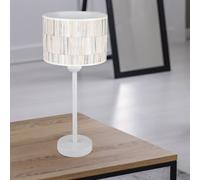 Lampe de table blanche lampe d'appoint salon liseuse rétro, lampe de bureau veilleuse abat jour lampe papier peint, métal, 1x douille E27, DxH 30x45cm