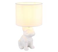 Lampe de table Bouledogue Chien Lampe de table céramique Lampe de chevet blanche Lampe de salon, textile, 1x E27, LxH 23,3 x 40 cm