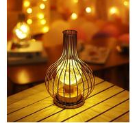 Lampe de table cage en métal alimentée par piles avec guirlande lumineuse étoilée à LED 16 x 16 x 25 cm