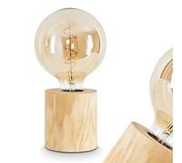 Lampe de table Canedo en bois clair, élégante lampe de bureau de style scandinave idéal sur une table de chevet vintage, avec interrupteur sur le câble, pour 1 ampoule E27 max 25 Watt, compatible LED