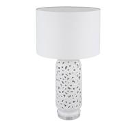 Lampe de table céramique blanche Lampe d'appoint abat-jour textile Lampe de table salon Moderne, à motifs, douille E27, DxH 40x71 cm